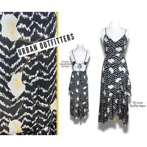 Urban Outfitters Floral Hi Low Ruffle Hem Boho Festival Summer Dress SZ S Resort